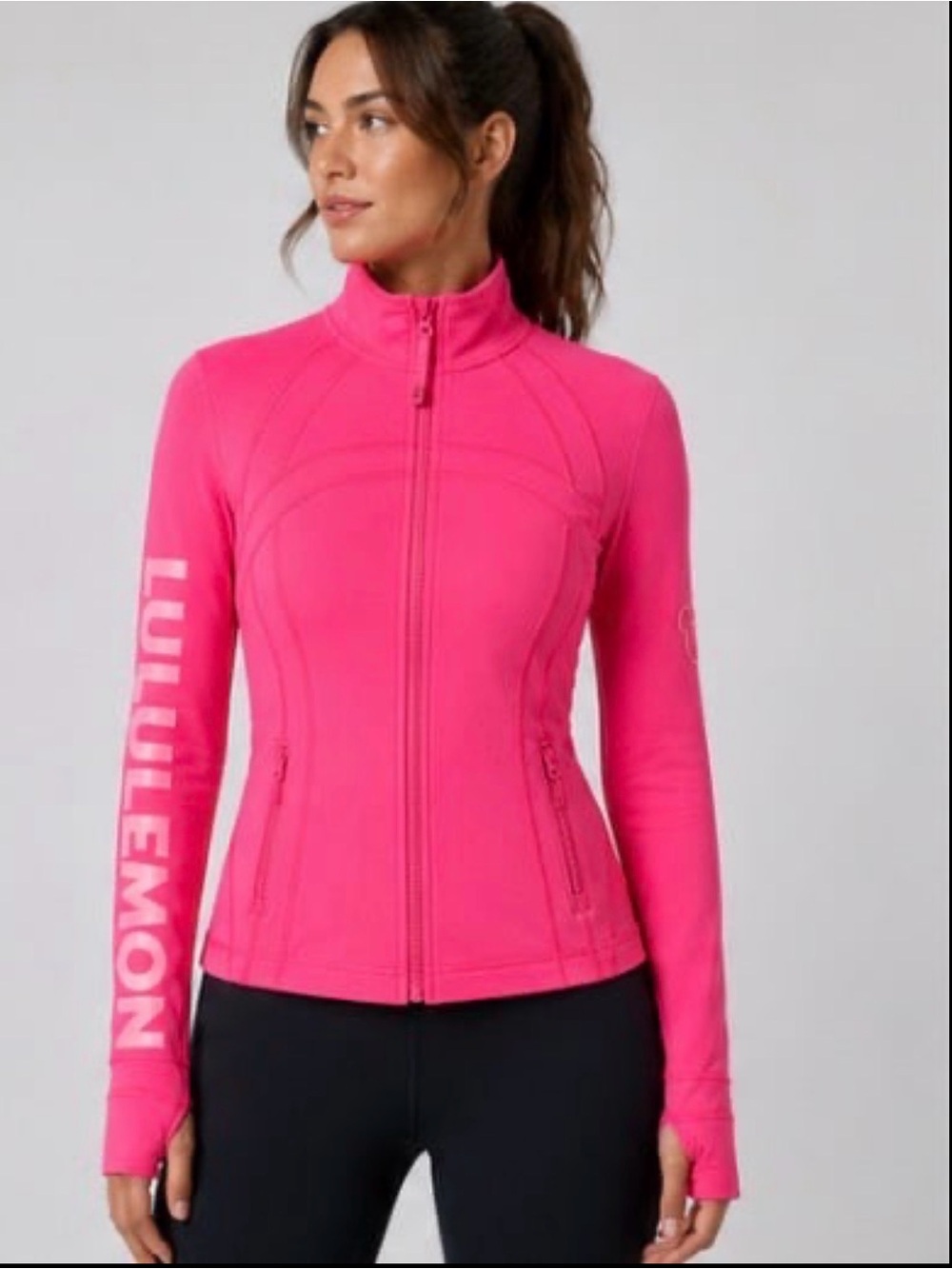 Lululemon Define Jacket Pink Disney Mickey Logo Size 2 Thumbholes - Picture 2 of 12